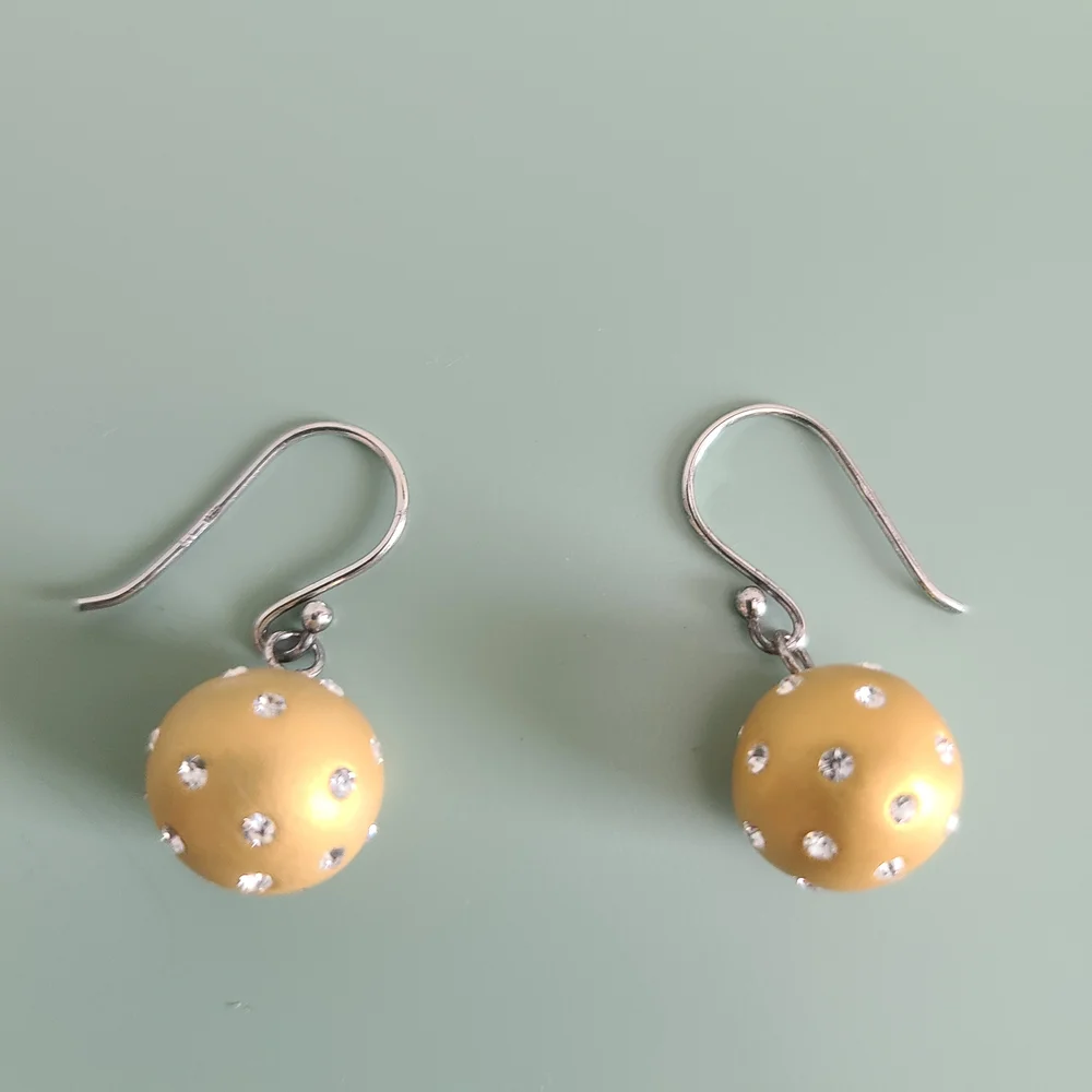 Brushed Gold Tone and Rhinestone Earrings - Picture 2 of 4